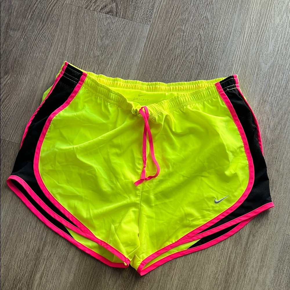 Nike Yellow and Pink Athletic Shorts Moisture-Wicking Design